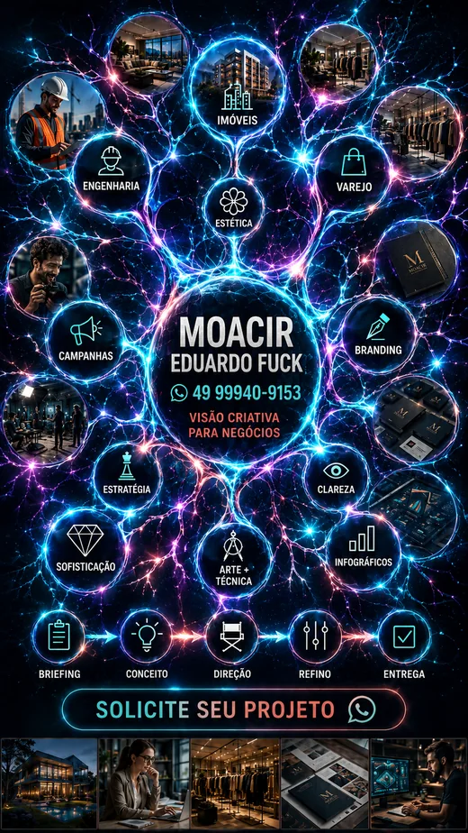 Ecossistema visual com áreas de atuação conectadas por uma rede luminosa