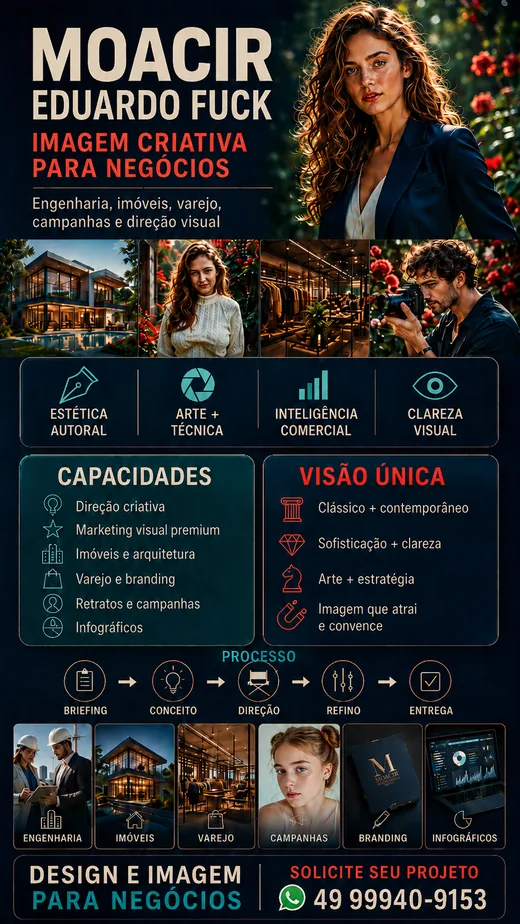 Campanha institucional com capacidades, visão, processo e áreas de atuação